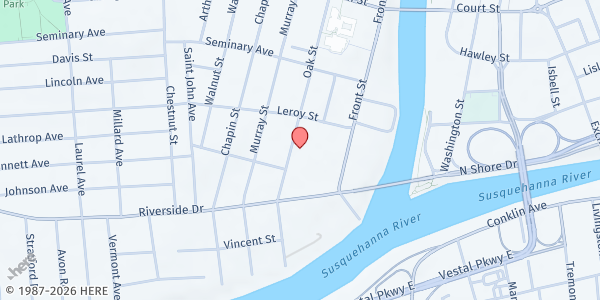 Map showing Saint Patrick's Roman Catholic Church - Food Distribution Center at 50 Oak St, Binghamton, NY