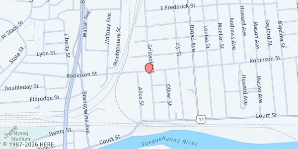 Map showing Salvation Army A.R.C. at 3-5 Griswold, Binghamton, NY