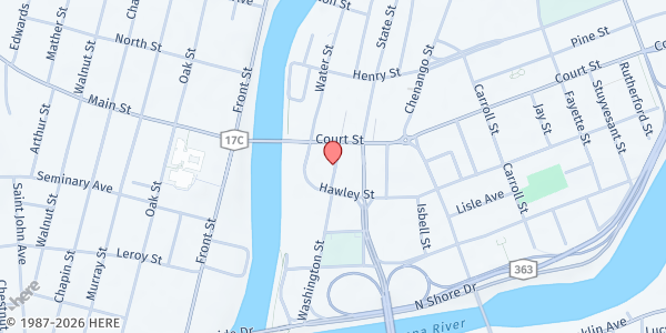 Map showing Salvation Army FP- Binghamton at 127-131 Washington St., Binghamton, NY