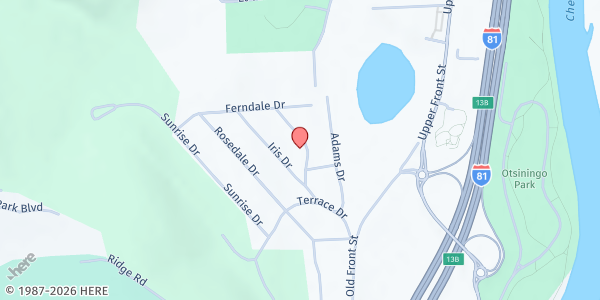 Map showing Sarah Jane Johnson Memorial UMC- Lord's Table at 121 Elaine Drive, Binghamton, NY