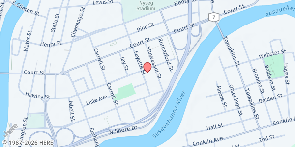 Map showing School Food Center - East Learning Center (BT BOCES) at 164 Hawley Street, Binghamton, NY