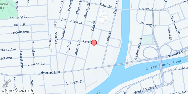 Map showing St. Patrick's Food Pantry - Oak Street Entrance at 9 Leroy St, Binghamton, NY