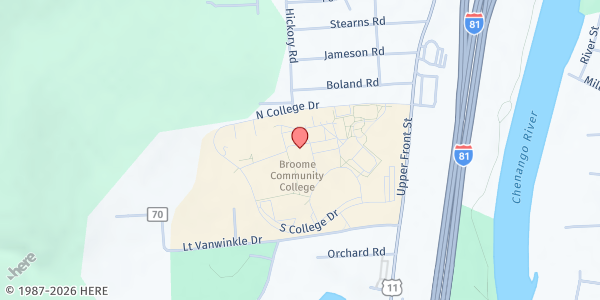 Map showing SUNY Broome Food Pantry at 907 Front St., Applied Technology Bldg, Rm 120, Binghamton, NY