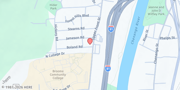 Map showing SUNY Broome- Hornet Hope Center at 907 Upper Front Street, Binghamton, NY