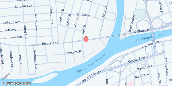 Map showing Temple Concord at 9 Riverside Drive, Binghamton, NY