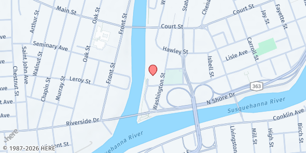 Map showing University Downtown Center (UDC) Food Pantry at 67 Washington St - Room 448, Binghamton, NY