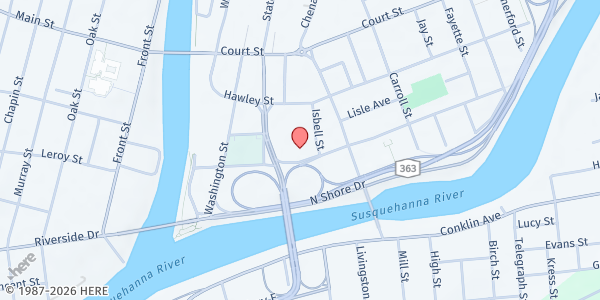 Map showing YMCA- Mens Supportive Living at 61 Susquehanna St, Binghamton, NY