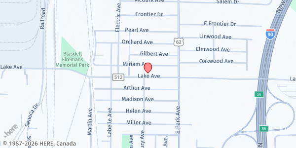 Map showing BLASDELL CHURCH OF CHRIST FOOD PANTRY at 67 LAKE AVENUE, BLASDELL, NY