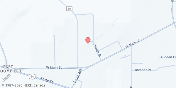 Map showing Hands of Hope Kitchen at 15 Church Street, Bloomfield, NY