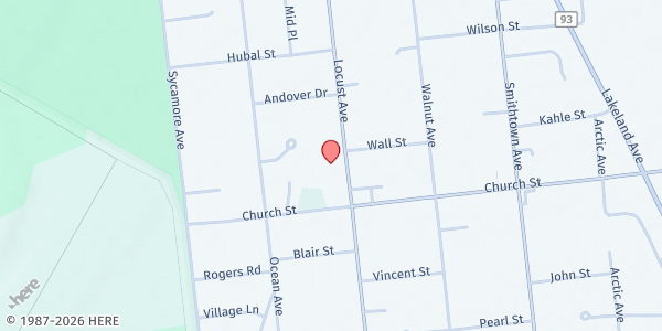 Map showing St. John Nepomucene at 1150 Locust Ave., Bohemia, NY