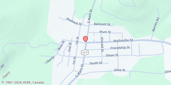 Map showing Bolivar CSD Bus Garage at 100 School Street, Bolivar, NY