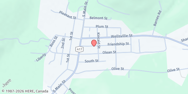 Map showing Bolivar United Methodist Church at 80 Friendship St, Bolivar, NY