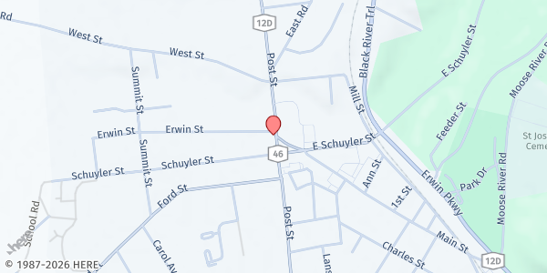 Map showing Baptist Church at 325 Post St, Boonville, NY