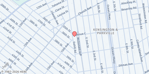 Map showing Darul Jannah Masjid & Islamic Center Inc at 6 Avenue C, Borough Park, NY