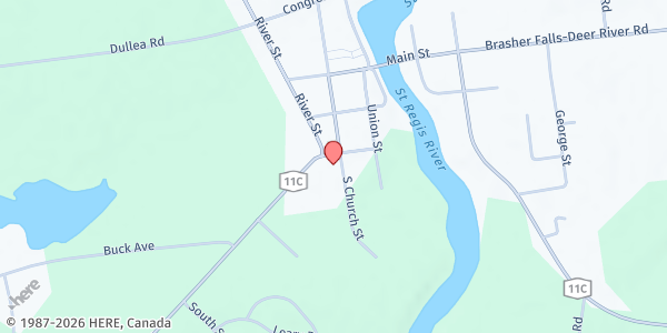 Map showing United Methodist Church at 2 S Church St, Brasher Falls, NY
