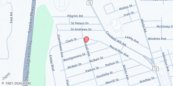 Map showing Central Islip Church of God at 77 Marshall Ave., Brentwood, NY