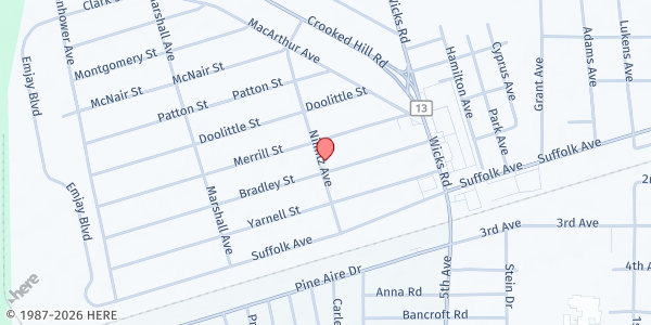 Map showing Primera Iglesia Pentecostal Roca De Salvacion at 65 Bradley St., Brentwood, NY