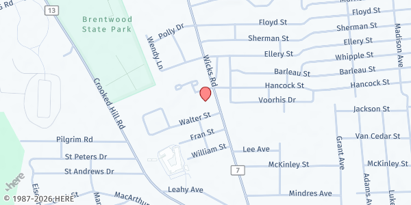 Map showing St. Luke's R.C. Church at 266 Wicks Rd., Brentwood, NY