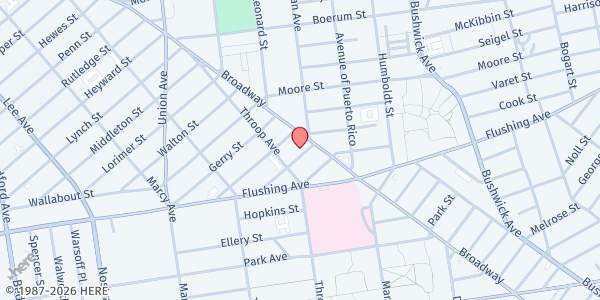 Map showing 2 Fish 5 Loaves Fridge at 63 Whipple Street, Broadway Triangle, NY