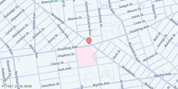 Map showing Hetrick-Martin Institute at 740 Broadway, Broadway Triangle, NY