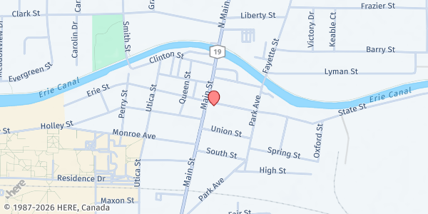 Map showing Brockport Ecumenical Food Shelf at 14 State Street, Brockport, NY