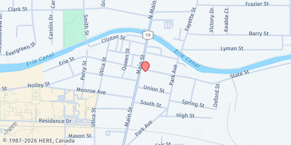 Map showing Brockport Food Shelf at 14 State Street, Brockport, NY