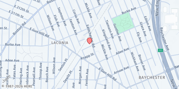 Map showing Abundant Grace for the Forsaken at 3101 Eastchester Rd, Bronx, NY