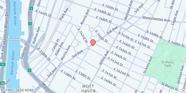 Map showing Abundant Life Tabernacle at 2692 3rd Avenue, Bronx, NY