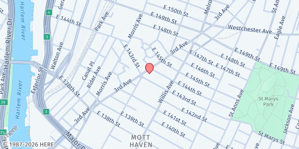 Map showing Abundant Life Tabernacle at 2692 Third Avenue, Bronx, NY