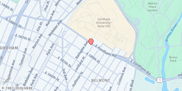 Map showing BOOM! Health - Central Office at 540 East Fordham Road, Bronx, NY