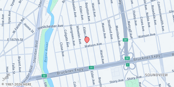 Map showing BREAD OF LIFE FOOD PANTRY at 1104 ELDER AVENUE #15, Bronx, NY