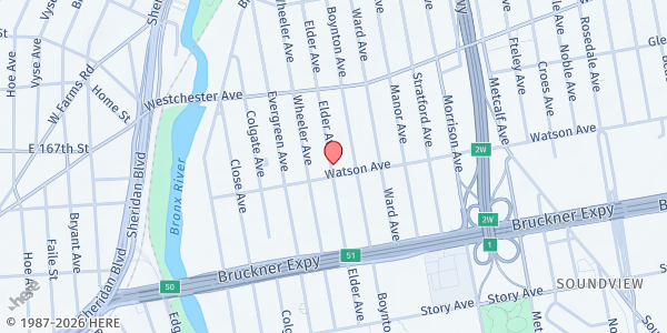 Map showing Bread Of Life Pantry at 1104 Elder Ave, Bronx, NY