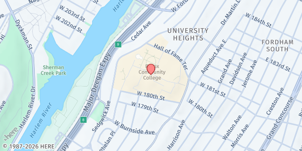 Map showing Bronx Community College - Loew Hall, Room 125 & 127 at 2155 University Ave, Bronx, NY