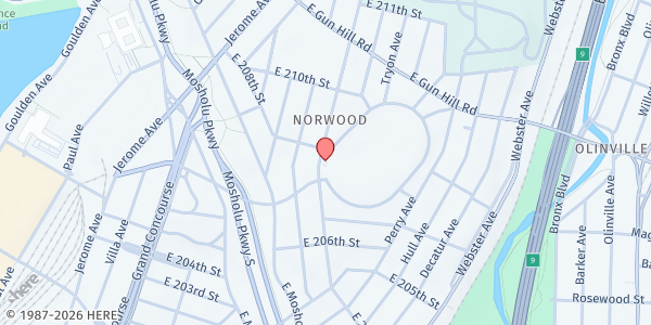 Map showing Bronx County Historical Society - Main Building at 3266 Bainbridge Avenue, Bronx, NY