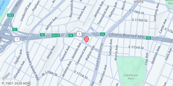 Map showing Bronx Lebanon Hospital WIC at 21 E Mount Eden Ave, Bronx, NY