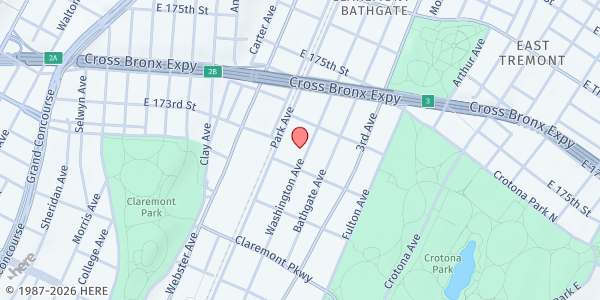 Map showing Bronx SDA Food Pantry at 1695 Washington Avenue, Bronx, NY