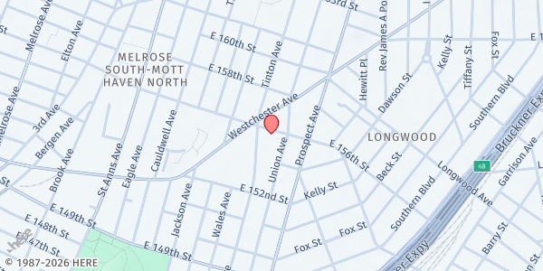 Map showing Bronx Spanish Evangelical Church at 800 EAST 156TH STREET, Bronx, NY