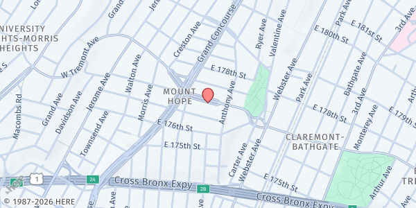 Map showing Bronxworks East Concourse Senior Center at 236 E Tremont Ave, Bronx, NY