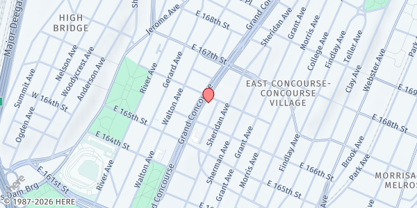 Map showing BronxWorks Food Pantry at 1130 Grand Concourse, Bronx, NY