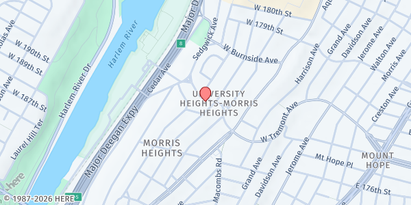 Map showing BronxWorks Heights Neighborhood Senior Center at 200 W. Tremont Ave., Bronx, NY