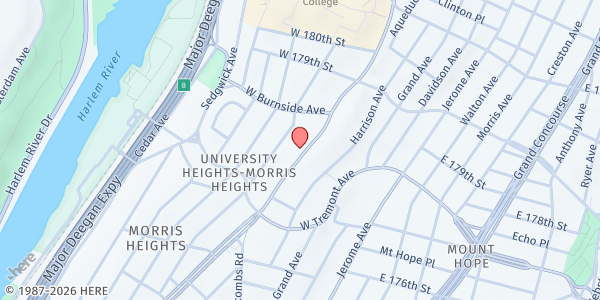 Map showing CALVARY UNITED METHODIST CHURCH FOOD PANTRY at 1885 UNIVERSITY AVENUE, Bronx, NY