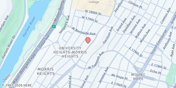 Map showing Calvary United Methodist church at 1885 University Ave, Bronx, NY