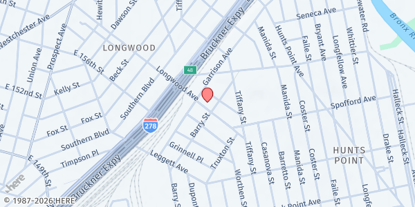 Map showing CHAPEL OF THE GREAT RESTORER FOOD PANTRY at 1121 LONGWOOD AVENUE, Bronx, NY