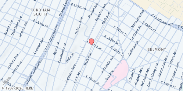 Map showing Christ Apostolic Church WOSEM at 422 E 183rd St, Bronx, NY