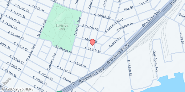 Map showing Christ Jesus Baptist Church at 431 SOUTHERN BLVD, Bronx, NY