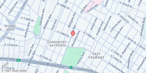 Map showing Christ Pentecostal Int. Church at 4262 Third Avenue, Bronx, NY