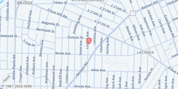 Map showing CHURCH OF GOD OF BRONXWOOD AVENUE at 3232 LURTING AVENUE, Bronx, NY