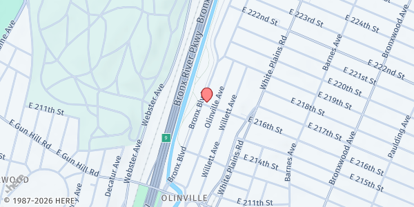 Map showing Church of Pentecost USA Inc./Pentecost Care Community Out-Reach at 621 E 216th Street, Bronx, NY