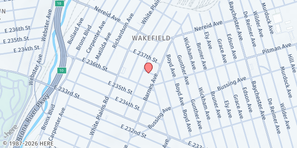 Map showing Church of St. Frances of Rome at 760 Whitehall Place, Bronx, NY