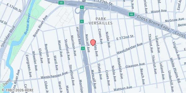 Map showing Church of the Abiding Presence at 1672 E 172nd St., The Bronx, NY
